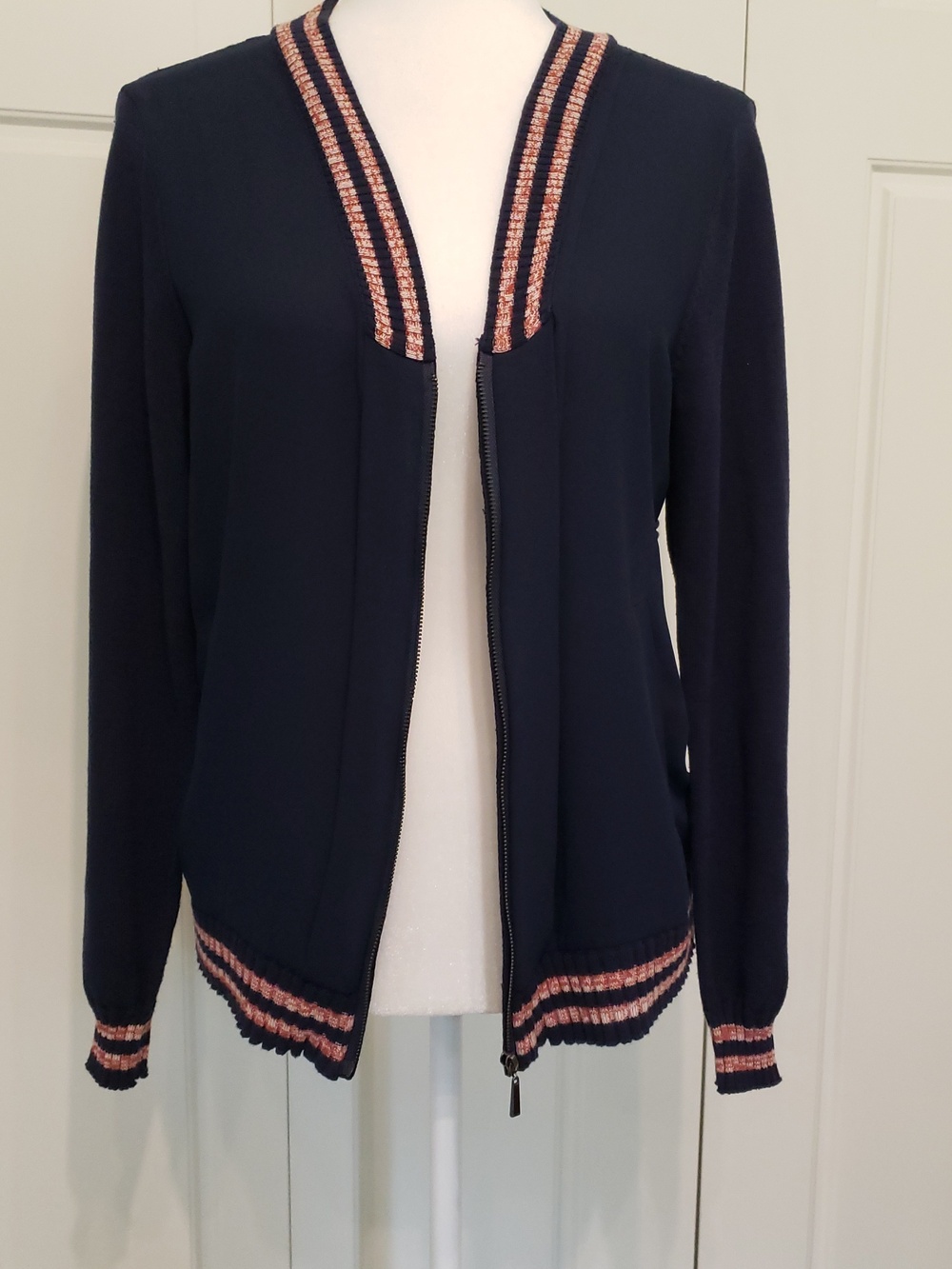 Democracy Varsity style sweater Women's Small  Blue, orange and white